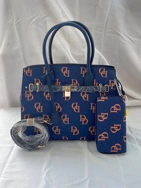 Navy Blue Signature Monogram Tote with Wallet